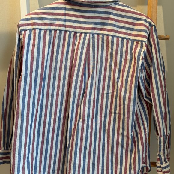 Sezane Max Shirt Blue/Burgundy Ecru Stripe Size L/40 - Picture 8 of 8